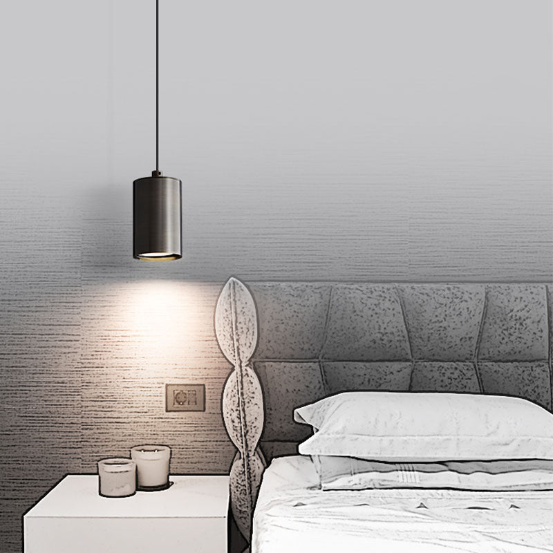 Lampe suspendue à cylindre minimaliste, pendentif en métal moderne pour chambre à coucher