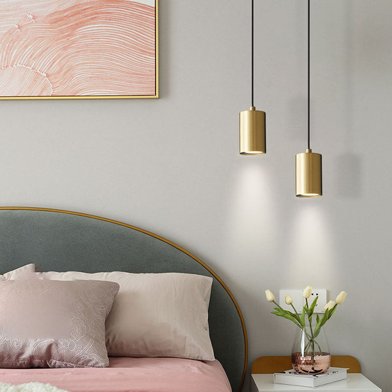 Lampe suspendue à cylindre minimaliste, pendentif en métal moderne pour chambre à coucher