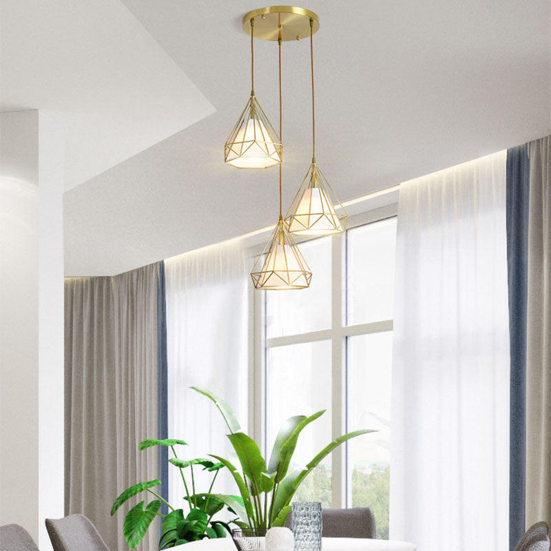 3-Light Hanging Light Fixtures with Cage Shade, Nordic Simple Style Cluster Pendant Light for Indoor