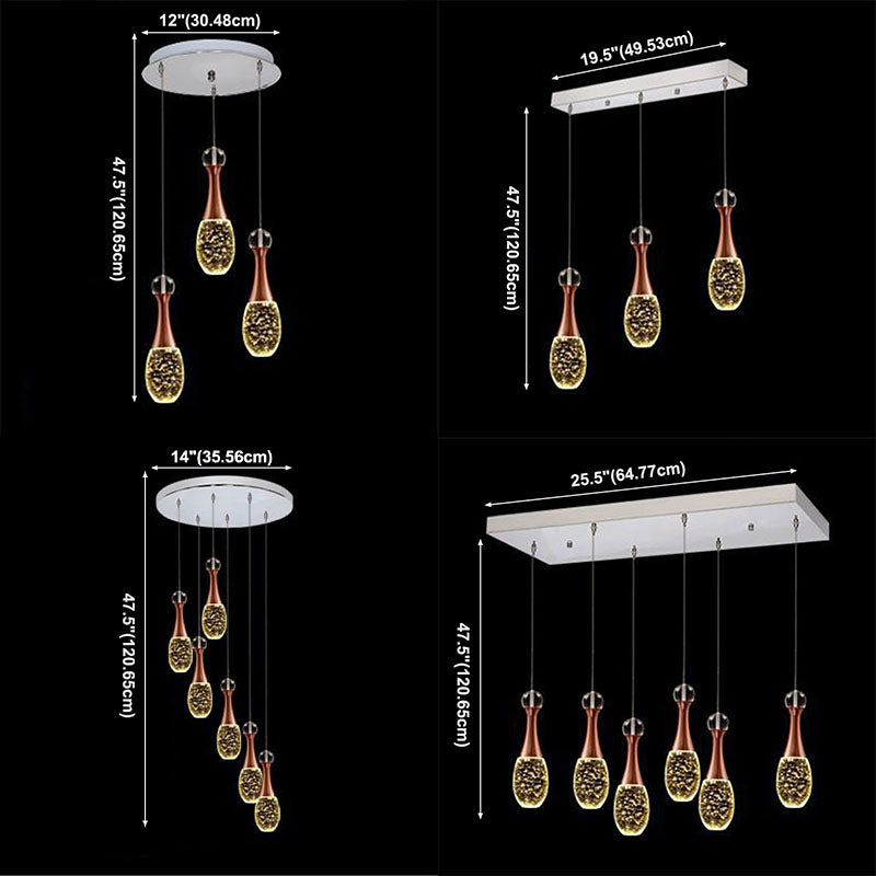 Luz de colgante de clúster de lágrima de estilo minimalista, lámpara de techo colgante múltiple de metal