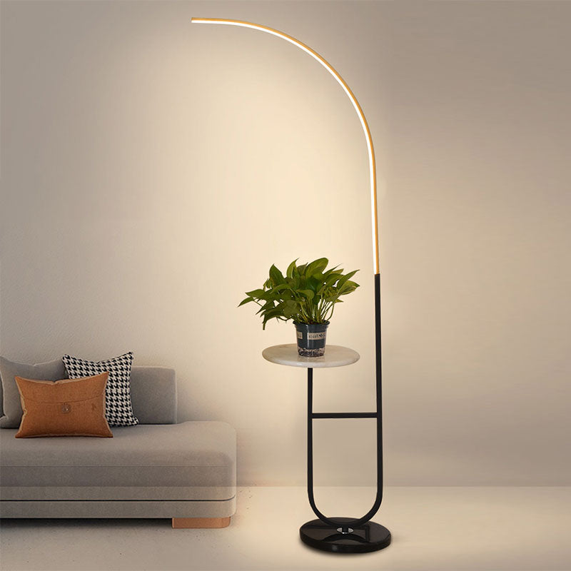 White Minimalism Floor Lamp 1-Light Linear Floor Light with Marble Table