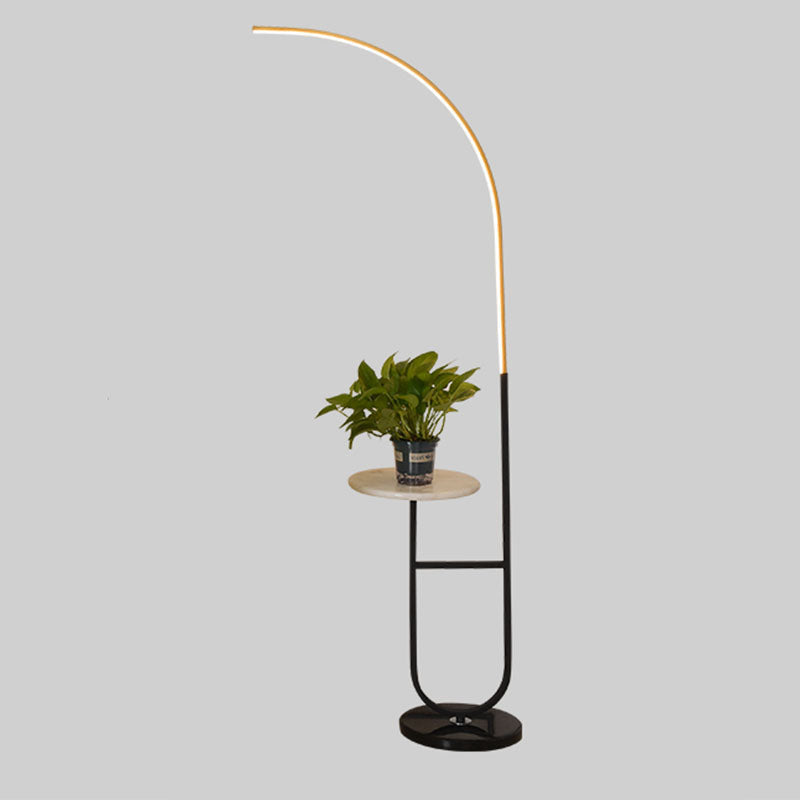 White Minimalism Floor Lamp 1-Light Linear Floor Light with Marble Table