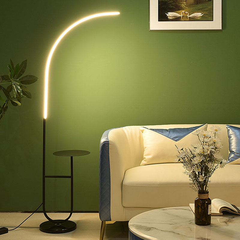 White Minimalism Floor Lamp 1-Light Linear Floor Light with Marble Table