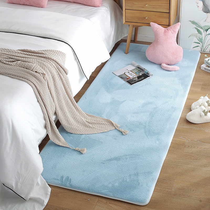 Blue Area Carpet Pure Color Polyester Area Rug Stain Resistant Washable Rug for Bedroom