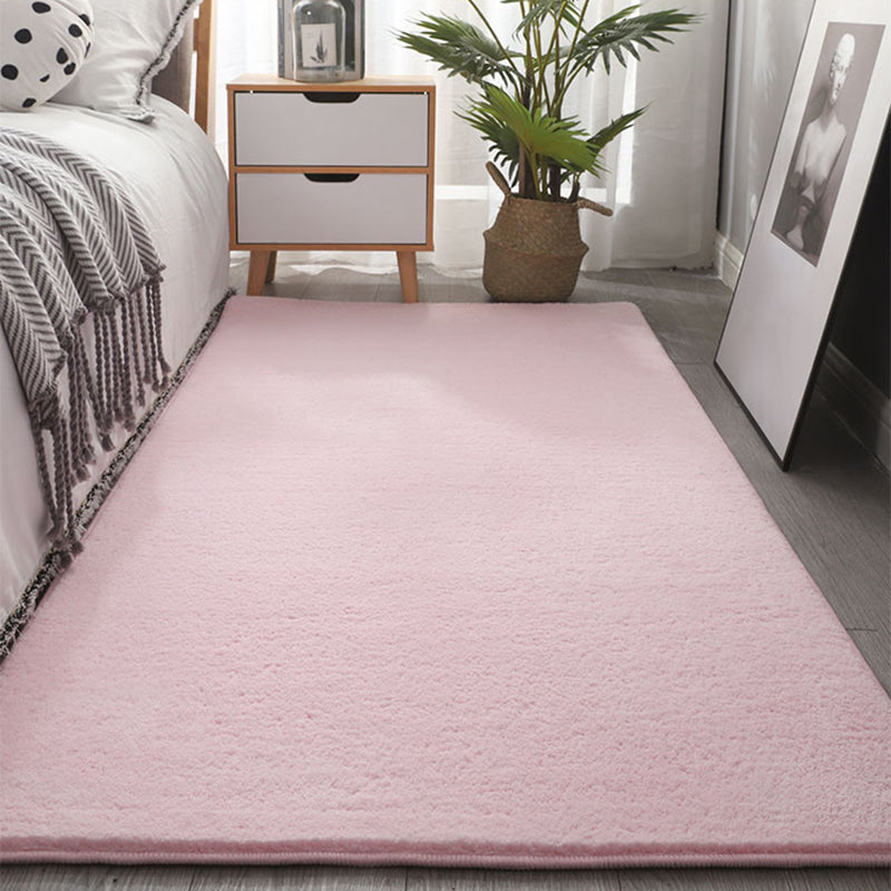 Pink Bedroom Area Carpet Pure Color Polyester Area Rug Stain Resistant Washable Rug