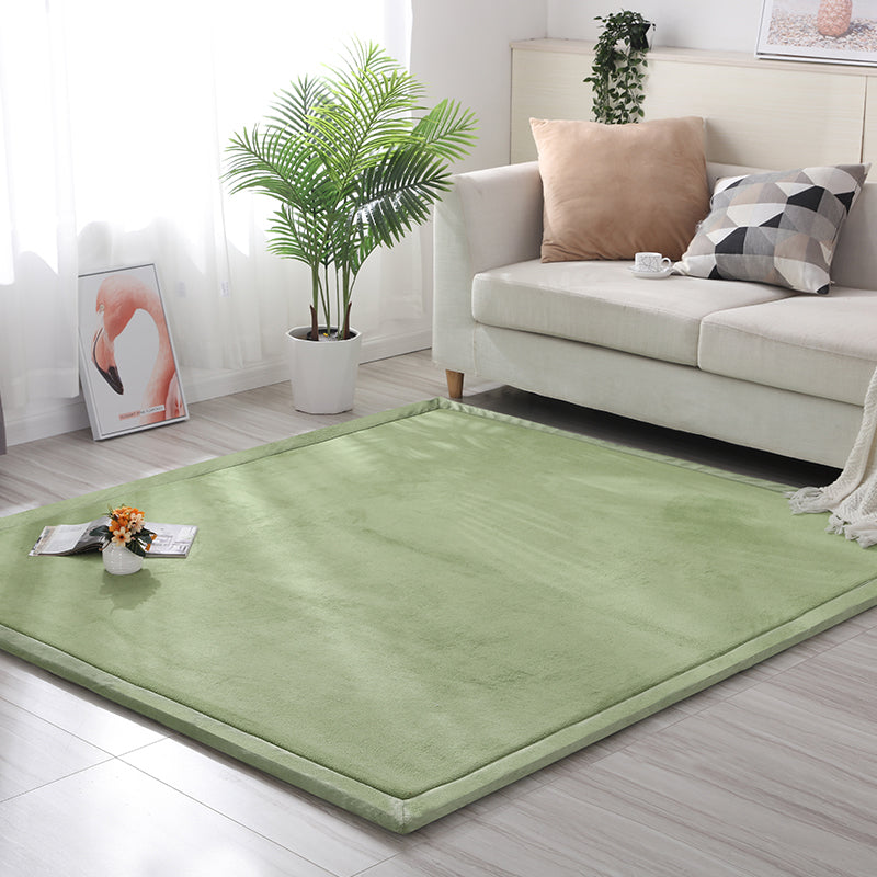 Green Pure Color Area Carpet Polyester Area Rug Anti-Slip Easy Care Rug for Living Room