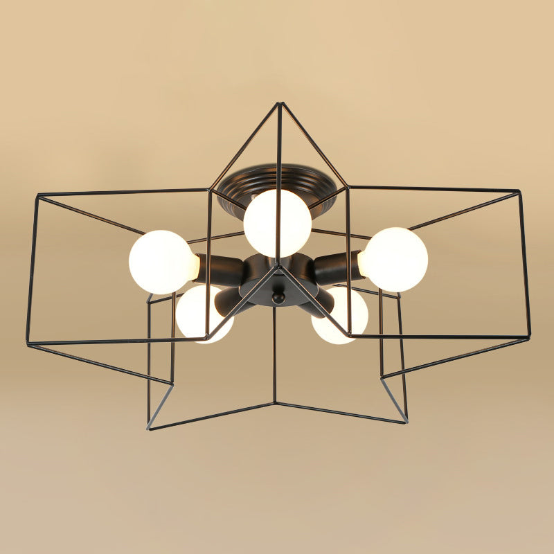 Black Star Semi Flush Mount in Industrial Retro Style Luz de techo de 5 luces de hierro forjado