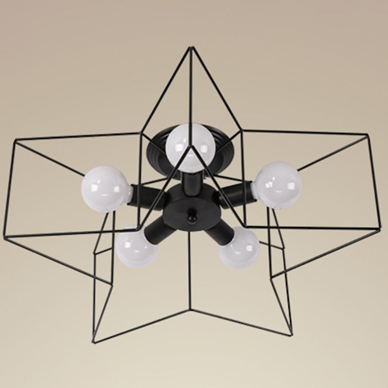 Black Star Semi Flush Mount in Industrial Retro Style Luz de techo de 5 luces de hierro forjado