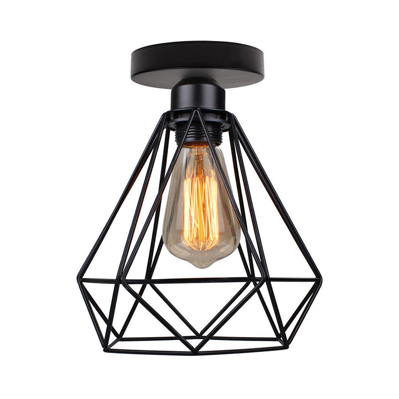 Iron Frame Black Ceiling Light in Industrial Vintage Style Geometric Indoor Flush Mount