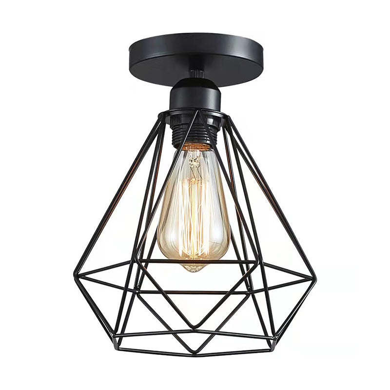 Lampada da soffitto nera con struttura in ferro in stile industriale vintage geometrico interno