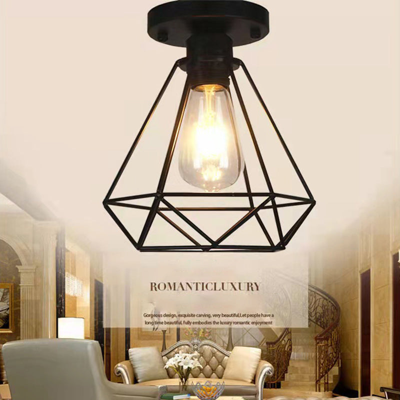 Iron Frame Black Ceiling Light in Industrial Vintage Style Geometric Indoor Flush Mount