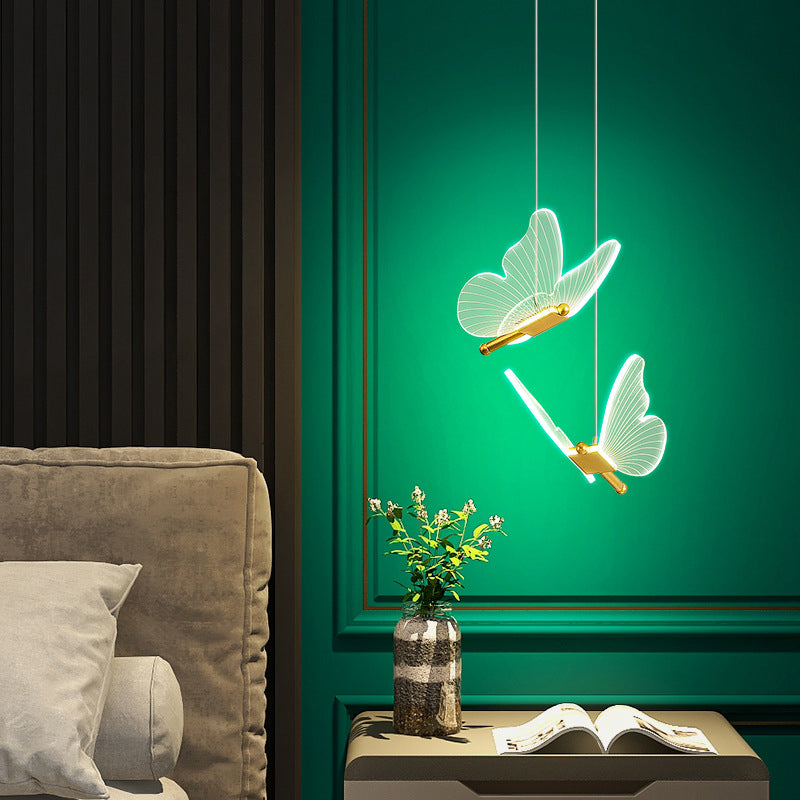 Iron Gold Pendant Lamp in Modern Luxury Style Acrylic Butterfly LED Hanging Lamp for Bedroom