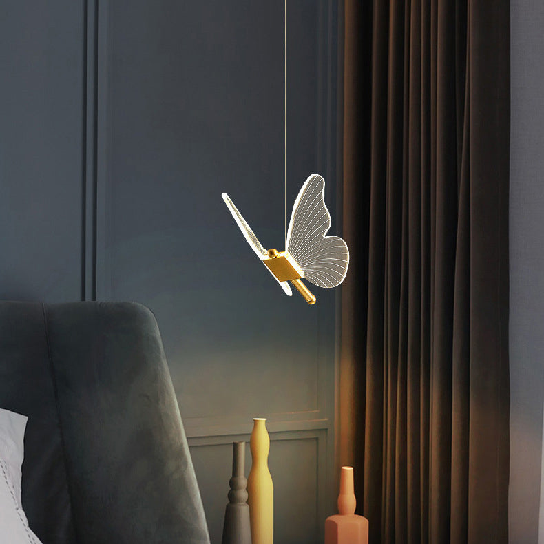 Iron Gold Pendant Lamp in Modern Luxury Style Acrylic Butterfly LED Hanging Lamp for Bedroom