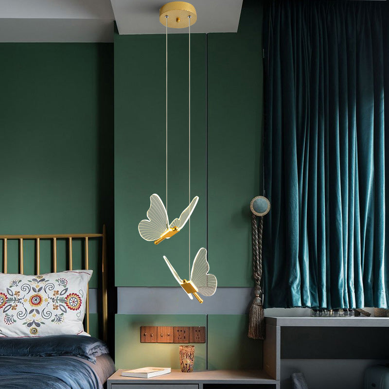 Iron Gold Pendant Lamp in Modern Luxury Style Acrylic Butterfly LED Hanging Lamp for Bedroom