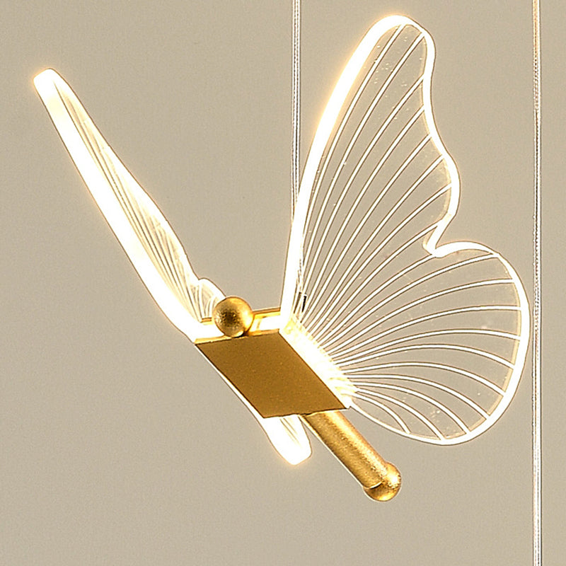 Iron Gold Pendant Lamp in Modern Luxury Style Acrylic Butterfly LED Hanging Lamp for Bedroom