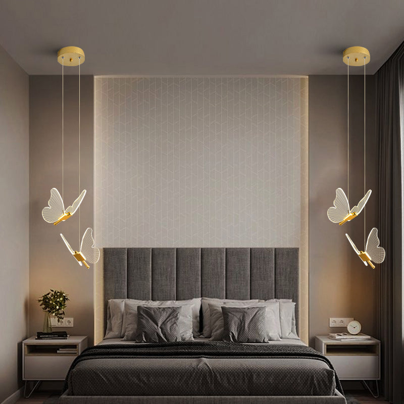 Iron Gold Pendant Lamp in Modern Luxury Style Acrylic Butterfly LED Hanging Lamp for Bedroom