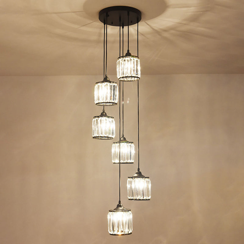 Crystal Black Pendant Light in Modern Luxury Style Iron Cylindroid Hanging Lamp for Interior Spaces