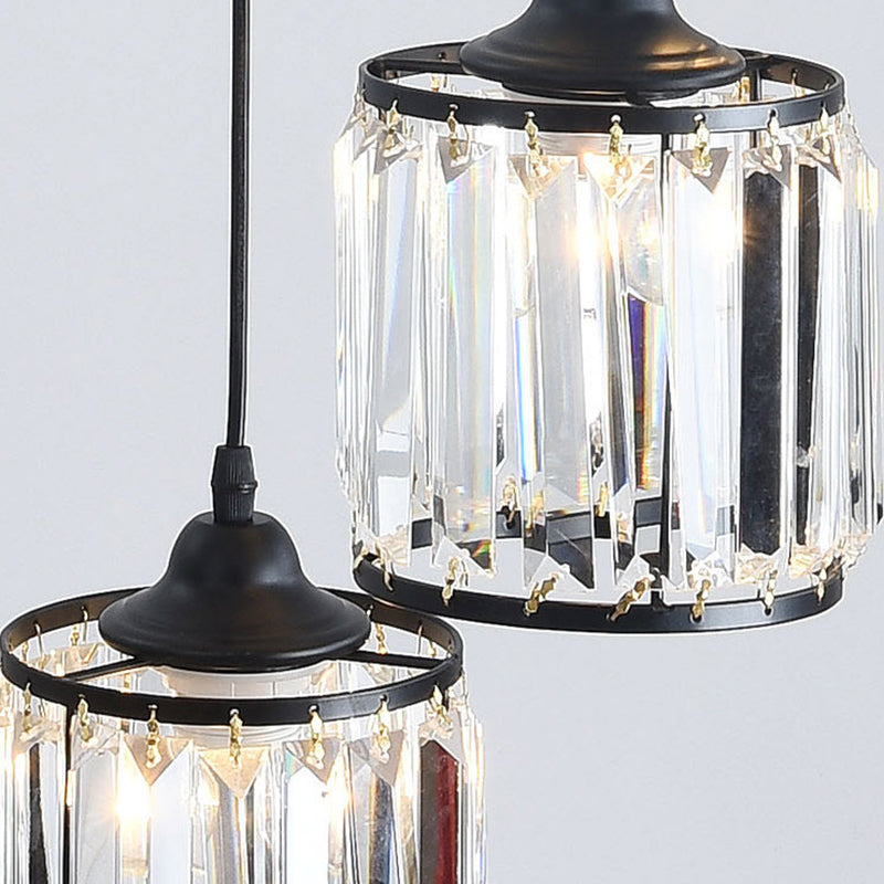 Crystal Black Pendant Light in Modern Luxury Style Iron Cylindroid Hanging Lamp for Interior Spaces