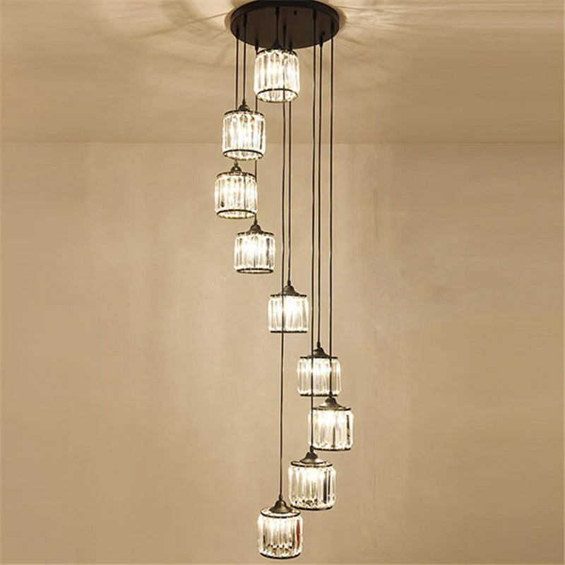 Crystal Black Pendant Light in Modern Luxury Style Iron Cylindroid Hanging Lamp for Interior Spaces