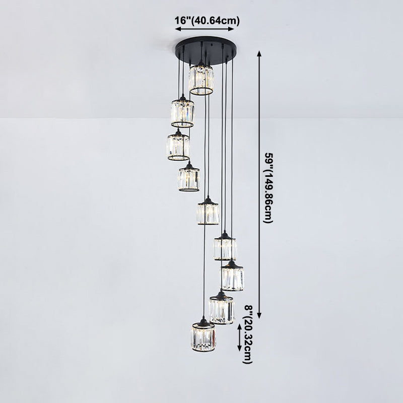 Crystal Black Pendant Light in Modern Luxury Style Iron Cylindroid Hanging Lamp for Interior Spaces