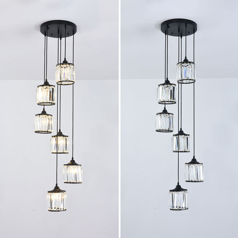 Crystal Black Pendant Light in Modern Luxury Style Iron Cylindroid Hanging Lamp for Interior Spaces