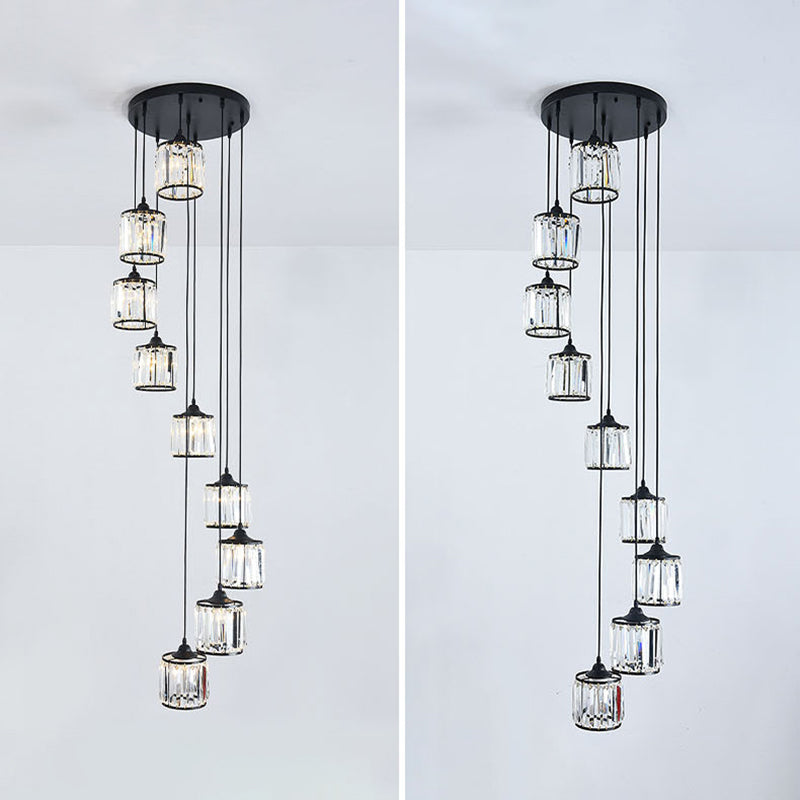 Crystal Black Pendant Light in Modern Luxury Style Iron Cylindroid Hanging Lamp for Interior Spaces