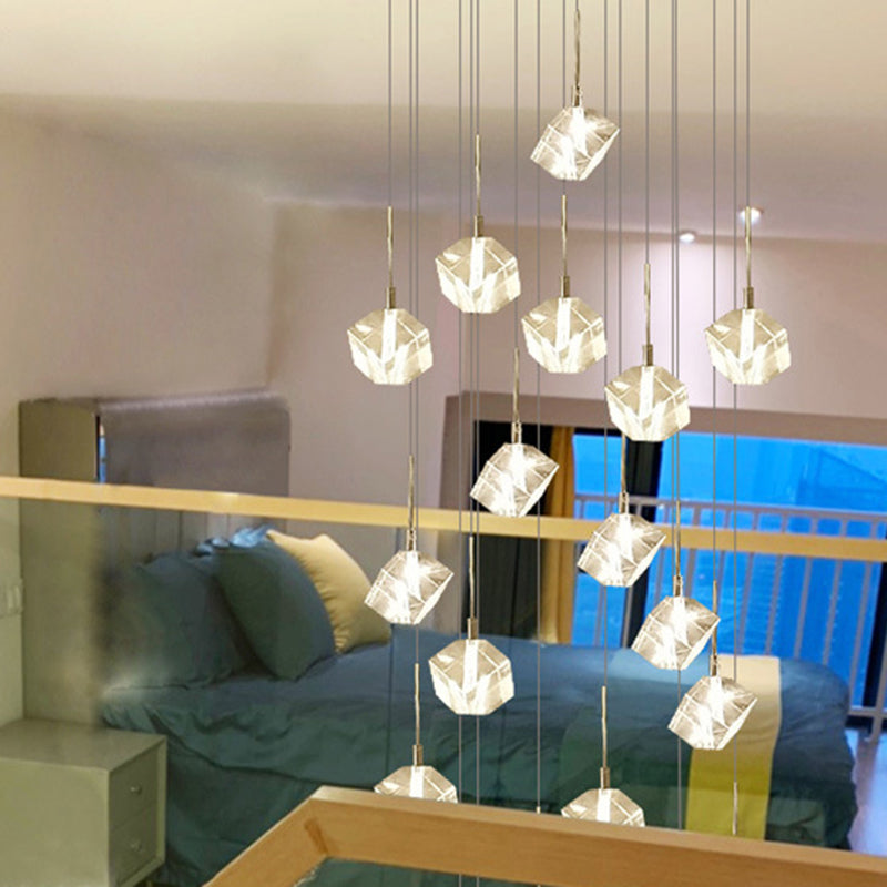 Crystal Silver LED Pendant Light in Modern Luxury Style Stainless-Steel Square Hanging Lamp