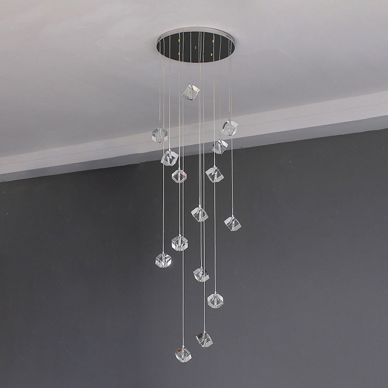 Crystal Silver LED Pendant Light in Modern Luxury Style Stainless-Steel Square Hanging Lamp