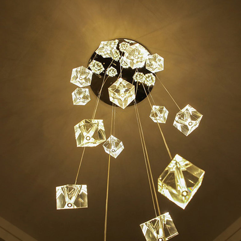 Crystal Silver LED Pendant Light in Modern Luxury Style Stainless-Steel Square Hanging Lamp