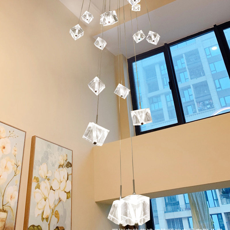 Crystal Silver LED Pendant Light in Modern Luxury Style Stainless-Steel Square Hanging Lamp