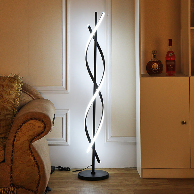 Spiral Living Room Floor Lamp Metal Minimalist Style LED Standing Light