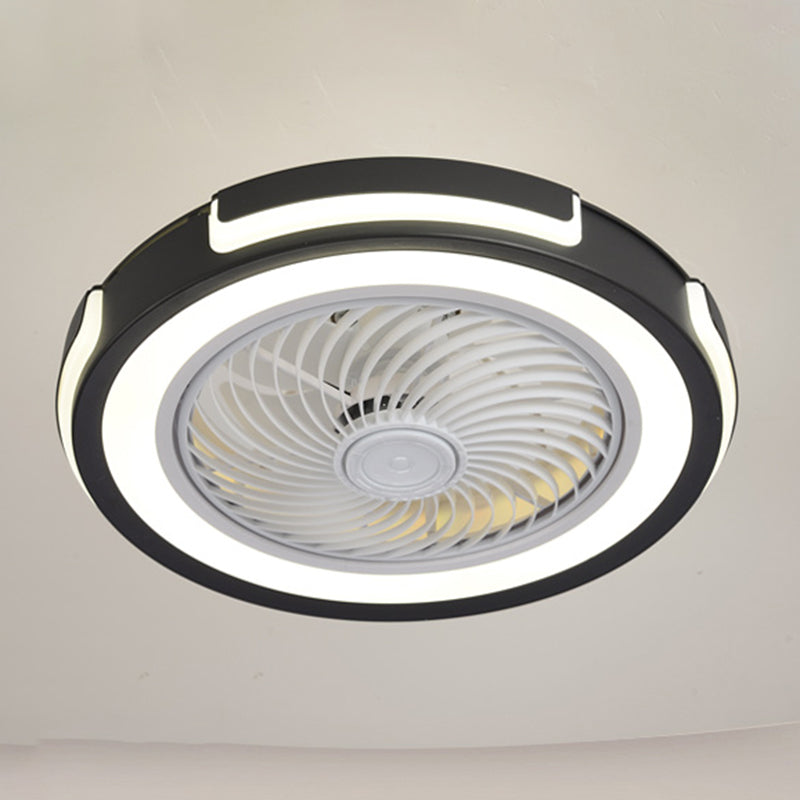 Nordic Circular Ceiling Fan Light Fixture Metallic Bedroom LED Semi Mount Lighting