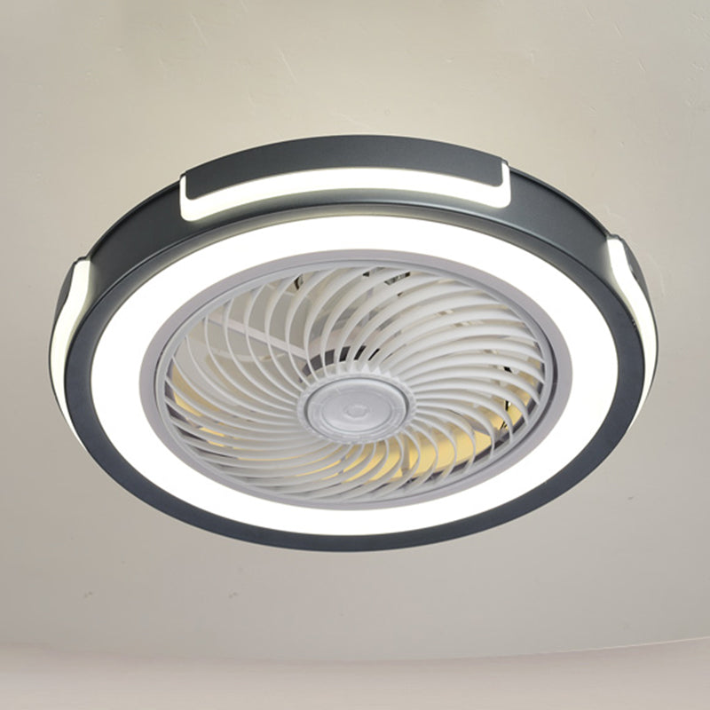 Nordic Circular Ceiling Fan Light Fixture Metallic Bedroom LED Semi Mount Lighting