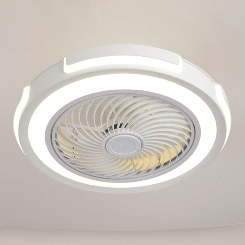 Nordic Circular Ceiling Fan Light Fixture Metallic Bedroom LED Semi Mount Lighting