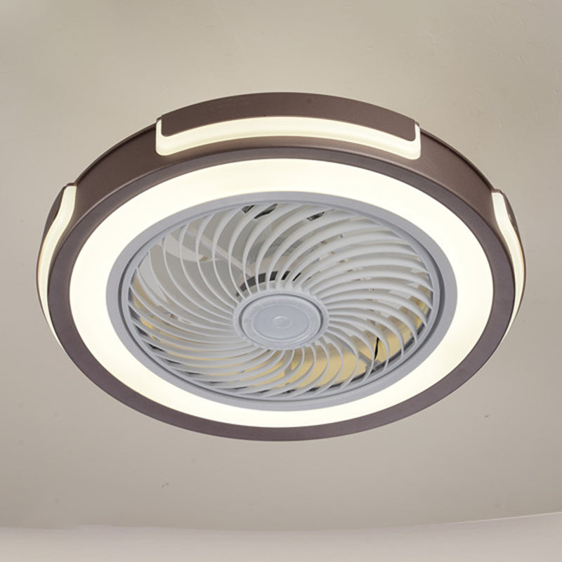 Nordic Circular Ceiling Fan Light Fixture Metallic Bedroom LED Semi Mount Lighting