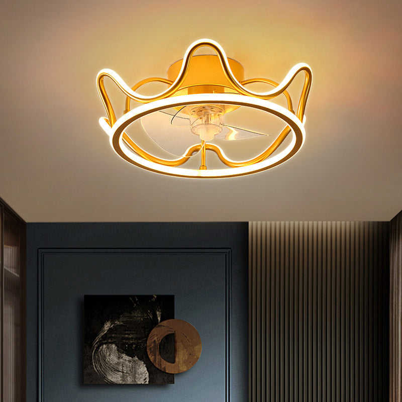 Crown Shaped Fan Light Ceiling Fixture Minimalist Metal Bedroom LED Semi Flush Mount