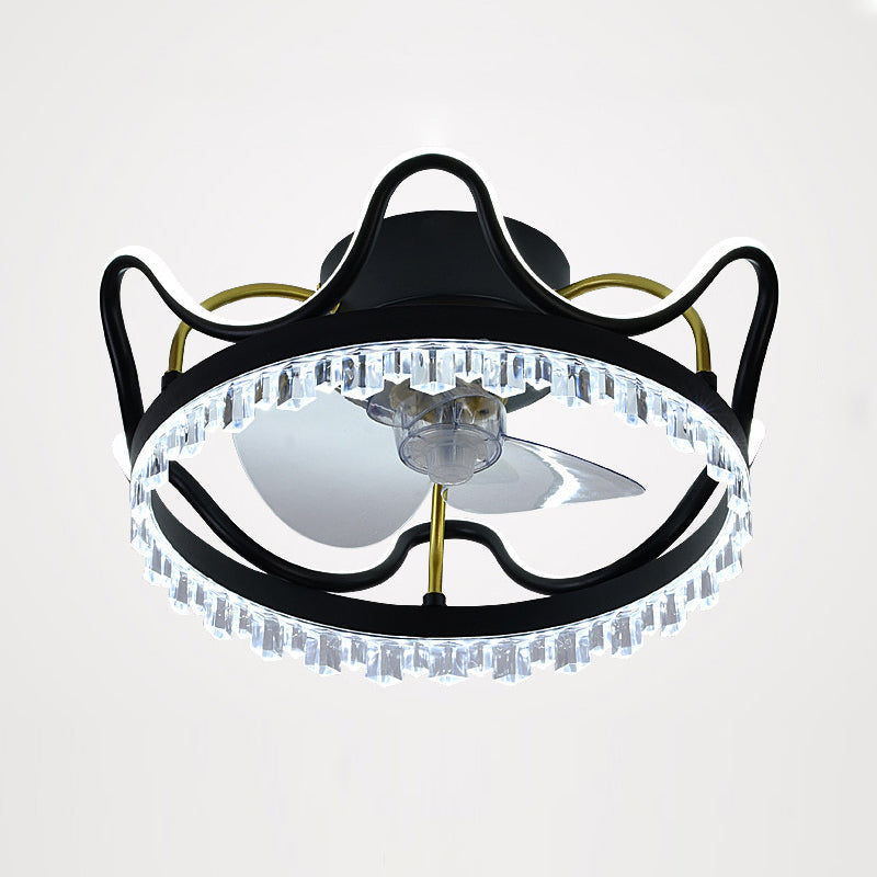 Crown Shaped Fan Light Ceiling Fixture Minimalist Metal Bedroom LED Semi Flush Mount