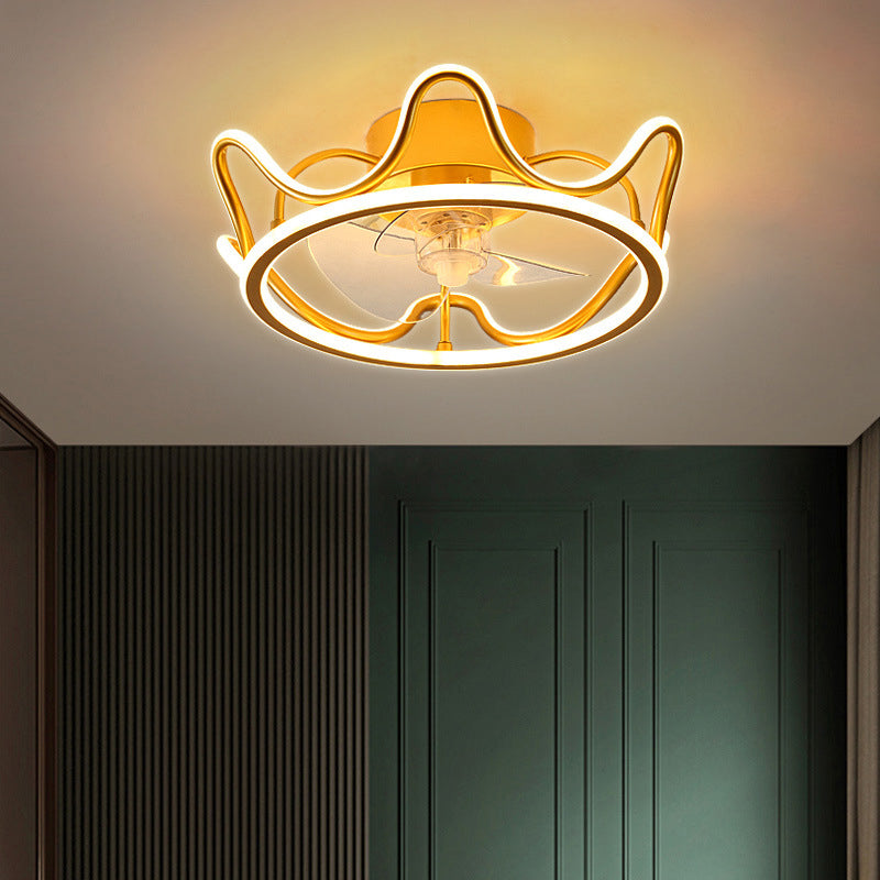 Crown Shaped Fan Light Ceiling Fixture Minimalist Metal Bedroom LED Semi Flush Mount