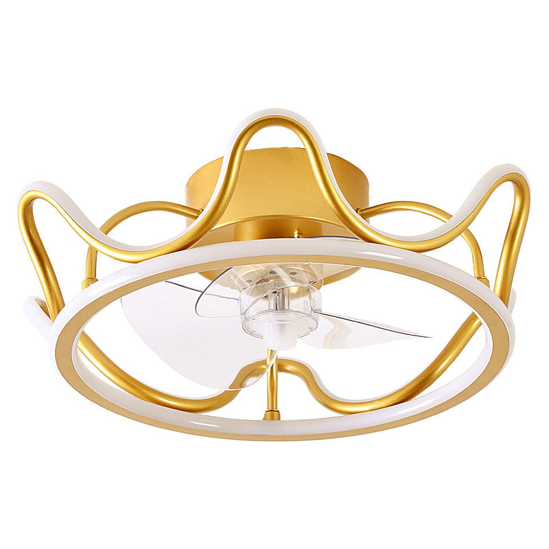 Crown Shaped Fan Light Ceiling Fixture Minimalist Metal Bedroom LED Semi Flush Mount