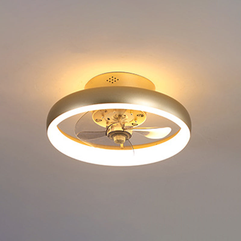 Gold Finish Round Ceiling Fan Light Simplicity LED Metal Semi Mount Lighting for Bedroom