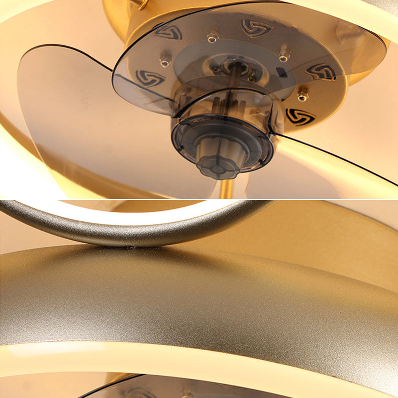 Gold Finish Round Ceiling Fan Light Simplicity LED Metal Semi Mount Lighting for Bedroom