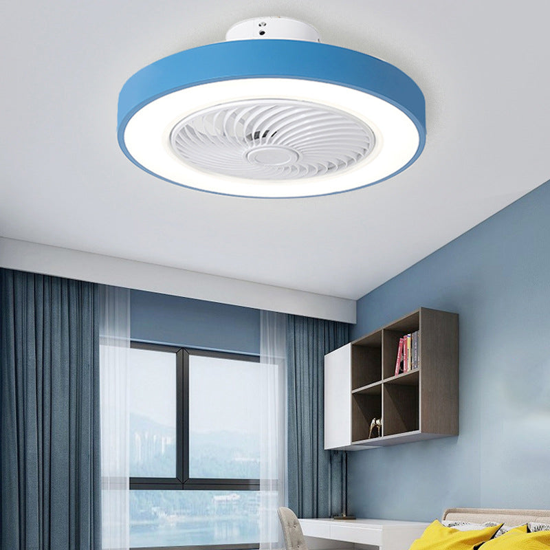 Nordic Style Circular Fan Lamp Metallic Bedroom LED Semi Flush Ceiling Light Fixture