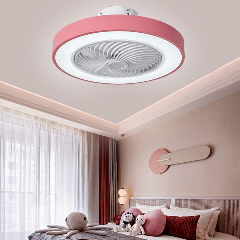 Nordic Style Circular Fan Lamp Metallic Bedroom LED Semi Flush Ceiling Light Fixture