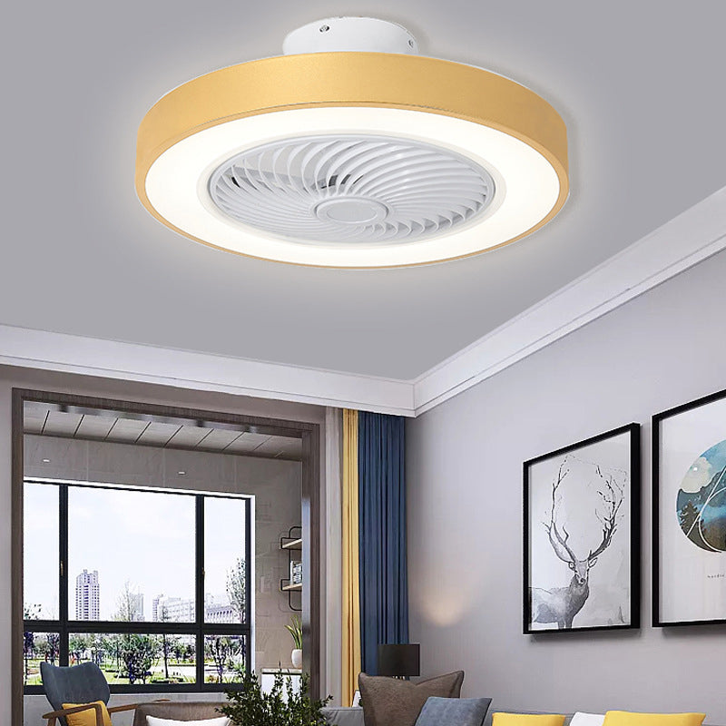 Nordic Style Circular Fan Lamp Metallic Bedroom LED Semi Flush Ceiling Light Fixture