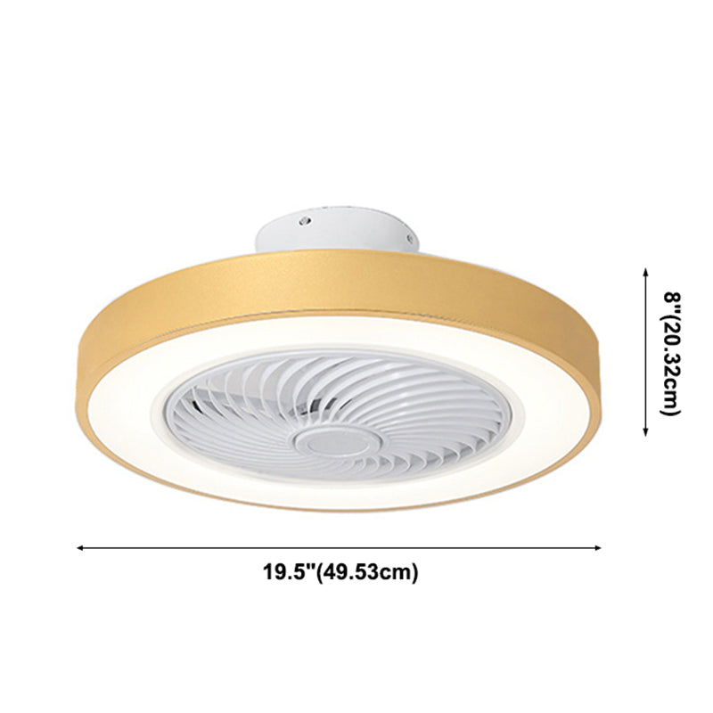 Nordic Style Circular Fan Lamp Metallic Bedroom LED Semi Flush Ceiling Light Fixture