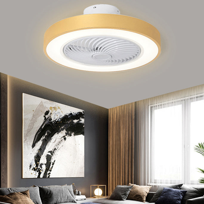 Nordic Style Circular Fan Lamp Metallic Bedroom LED Semi Flush Ceiling Light Fixture