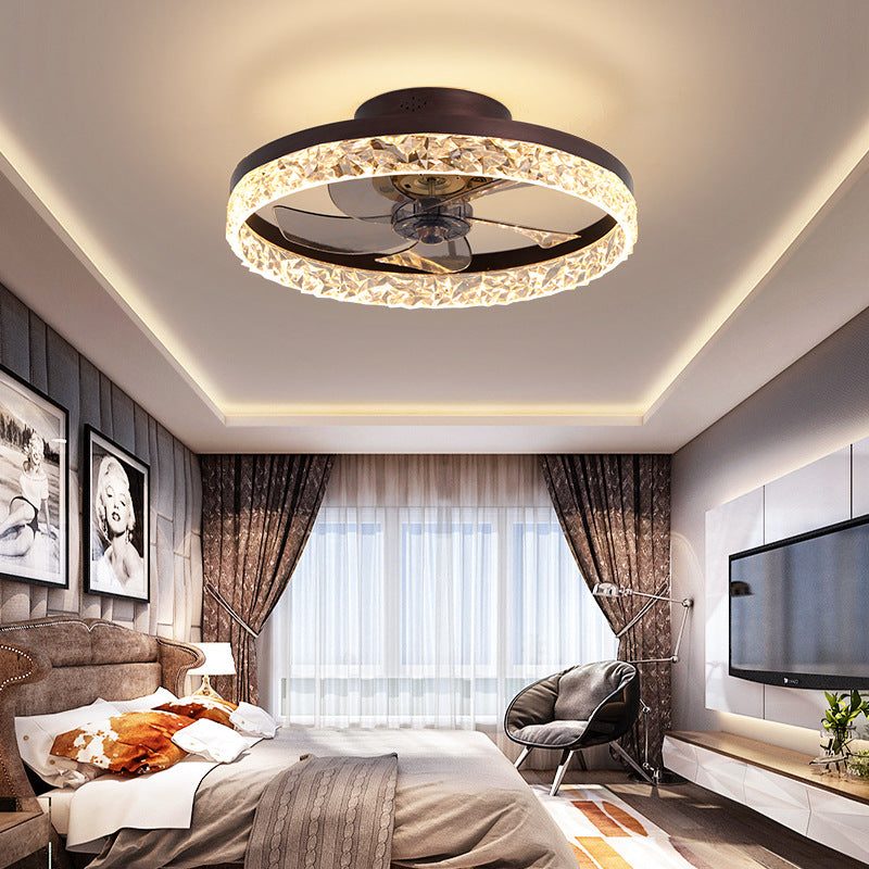 Modern Minimalist Circular LED Ceiling Fans Lacquered Iron Ceiling Fan Light with Acrylic Shade