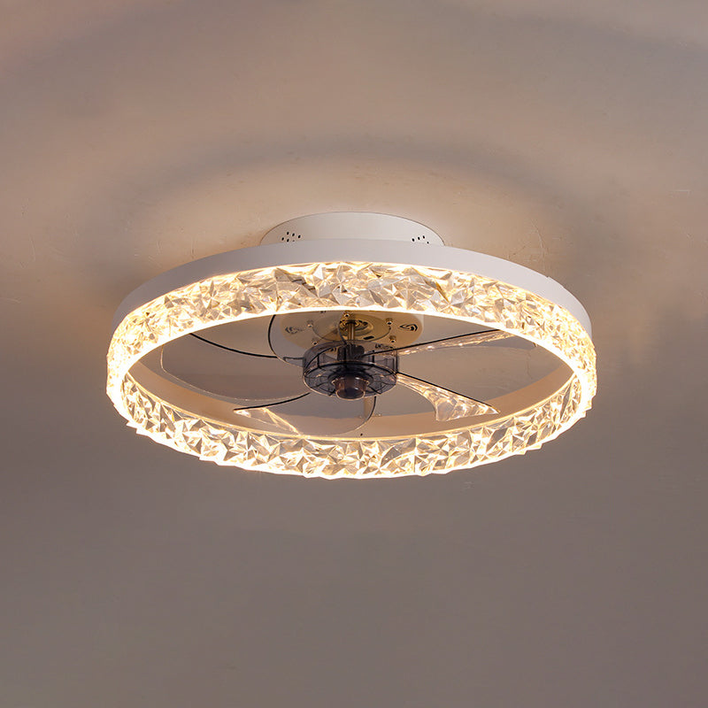 Modern Minimalist Circular LED Ceiling Fans Lacquered Iron Ceiling Fan Light with Acrylic Shade