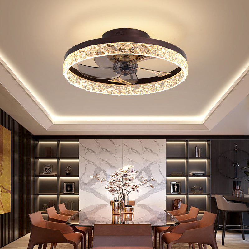 Modern Minimalist Circular LED Ceiling Fans Lacquered Iron Ceiling Fan Light with Acrylic Shade