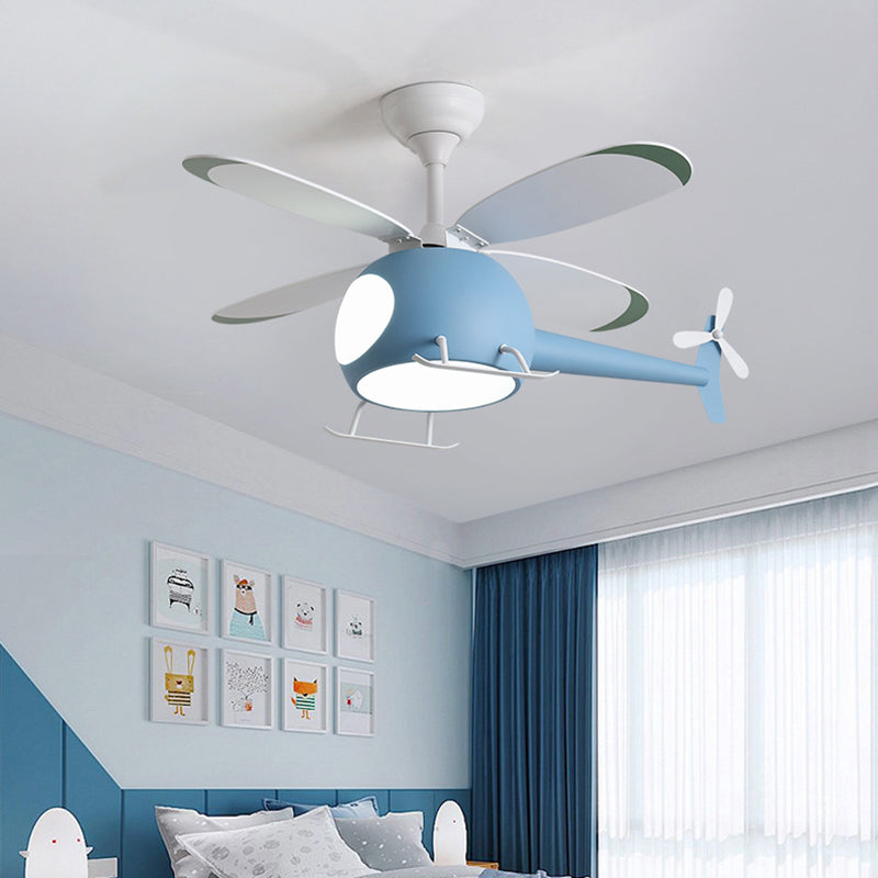 Kids Creative LED Fan Light Wrought Iron Airplane Hanging Lamp with Acrylic Shade